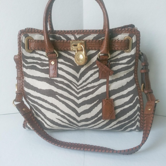 Michael Kors "Hamilton" Zebra Print Canvas & Leather Trim Tote - Picture 2 of 16